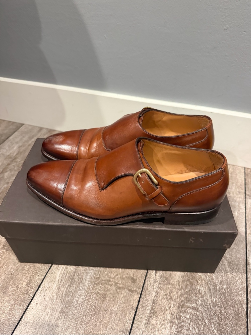 Paul Stuart Cognac Leather Single Monk Strap Oxfords